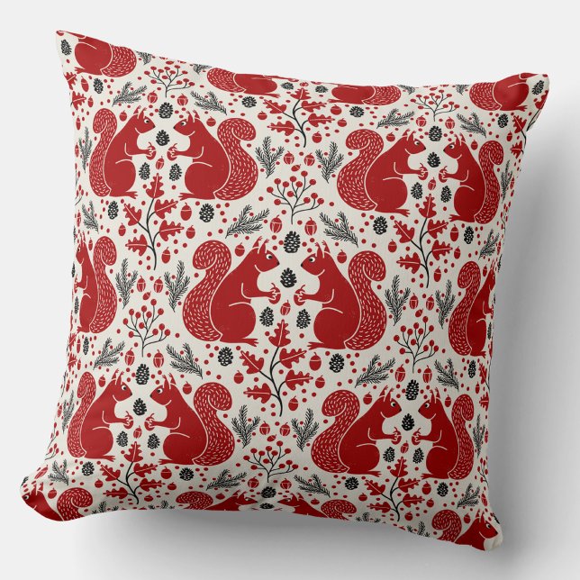 Coussin Motif de forêt boisée de l'écureuil (Squirrels in the Forest woodland art throw pillow)