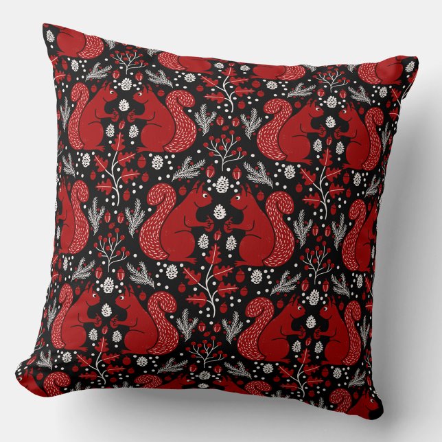 Coussin Motif de forêt boisée de l'écureuil (Squirrels in the Forest woodland art throw pillow)