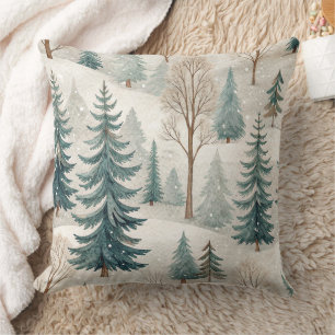 Coussin Motif de forêt enneigée – Paysage d'hiver paisible