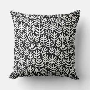 Coussin Motif de fougère - Blanc sur noir