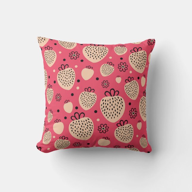 Coussin Motif de fraise rose : design doux et homogène (Recto)