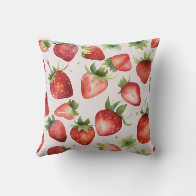 Coussin Motif de fraises d'aquarelle (Verso)