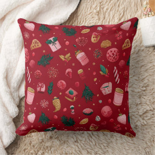 Coussin Motif de friandises de Noël aux fraises festives