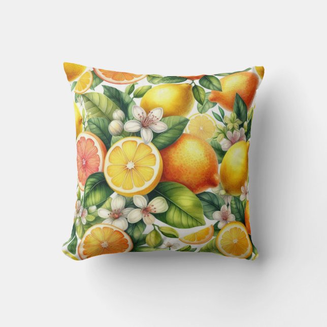 Coussin Motif de fruits d'agrumes à l'aquarelle (Recto)