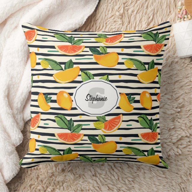 Coussin Motif de fruits d'agrumes avec Feuilles verts (6) (Couverture)