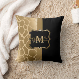 Coussin Motif de girafe noire et dorée