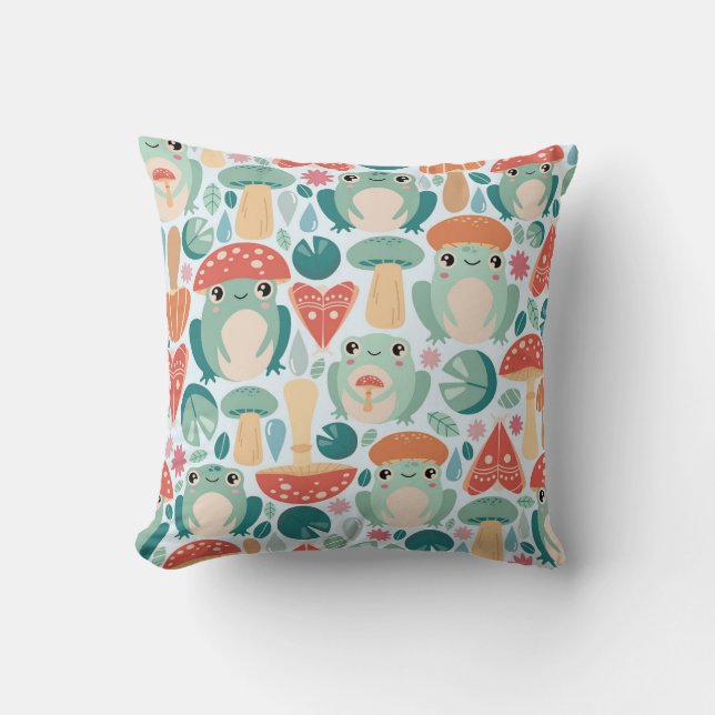 Coussin Motif de grenouilles et champignons (Recto)