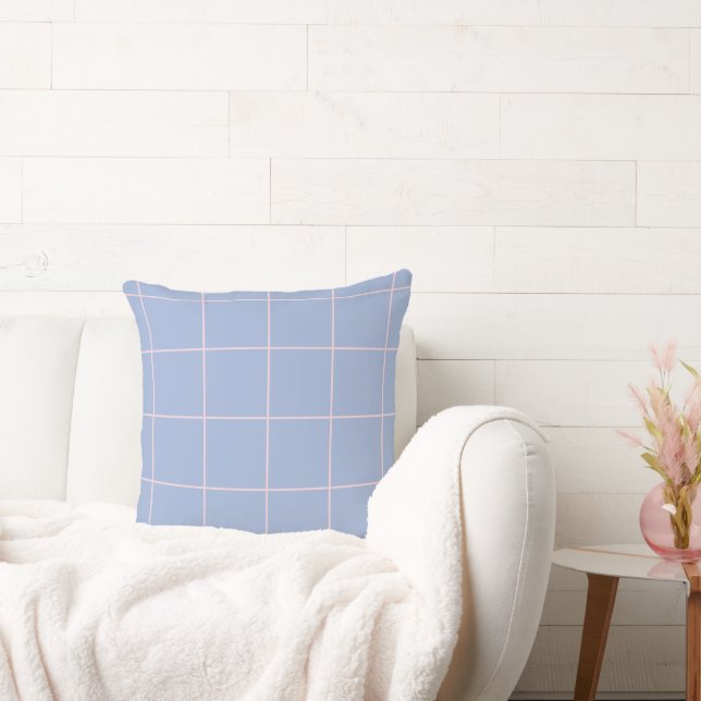 Coussin Motif de grille bleu clair et rose (Canapé)