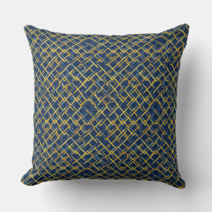 Coussin Motif de grille bleu et jaune