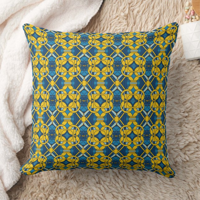 Coussin Motif de grille bleu et jaune (Couverture)