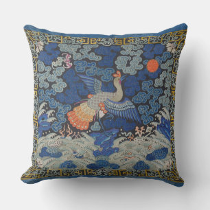 Coussin Motif de grue chinoise vintage : bleu impérial