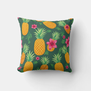Coussin Motif de Hibiscus à l'Ananas Tropical