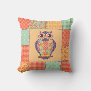 Coussin Motif de hibou en patchwork sans couture. Arrière