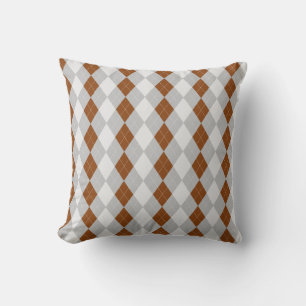 Coussin Motif de JACQUARD de diamants BROWN Gris et SADDLE