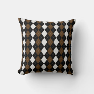 Coussin Motif de JACQUARD de diamants BROWN noir et CHOCOL