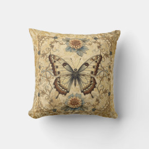 Coussin Motif de jardin classique, papillon et fleurs