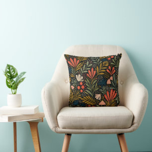 Coussin Motif de jardin floral botanique sombre folkloriqu