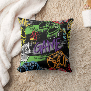 Coussin Motif de jeu graffiti néon