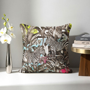Coussin Motif de jungle zèbre mixte coloré vibrant
