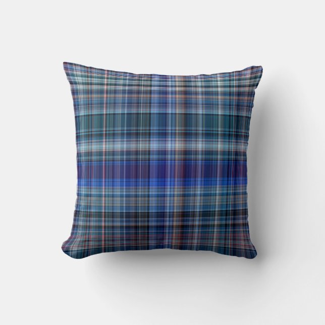 Coussin Motif de la bande de plaid Blue Madras (Recto)