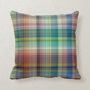 Coussin Motif de la bande de plaid colorée de Madras