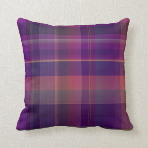 Coussin Motif de la bande de plaid de Madras pourpre foncé