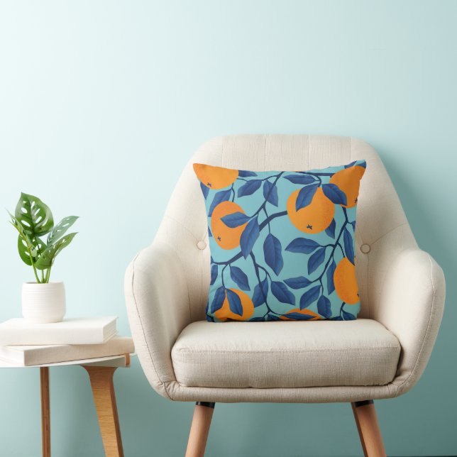 Coussin Motif de la branche orange bleue (Chaise)