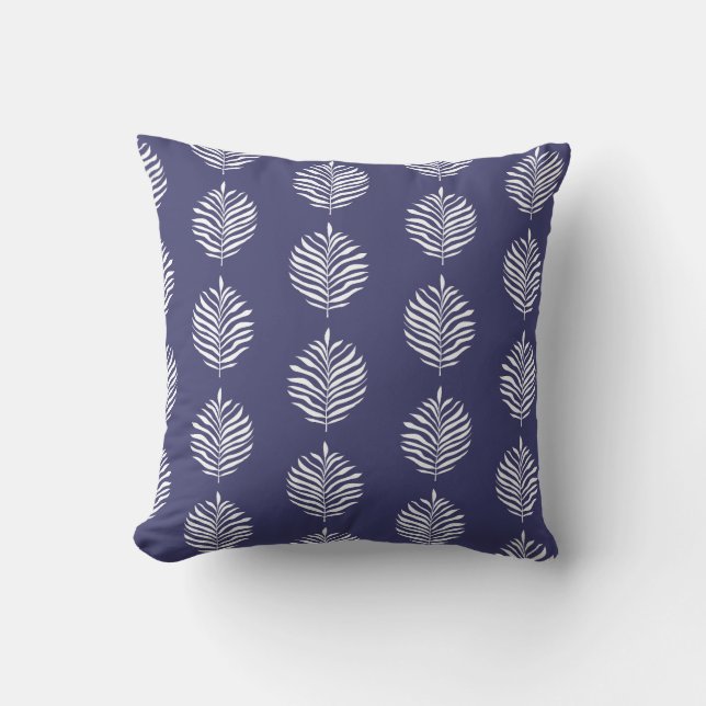 Coussin Motif de la feuille de palme côtière bleu marine (Recto)