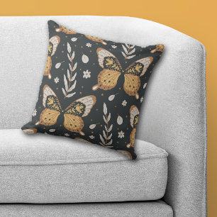 Coussin Motif de la feuille de papillon Boho sur bleu mari