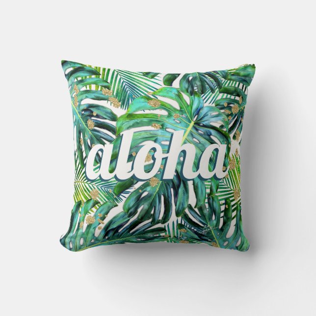 Coussin Motif de la feuille tropicale Aloha Monstera Feuil (Recto)