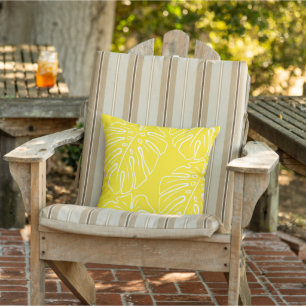 Coussin Motif De La Feuille Tropicale Blanche Sur Jaune So