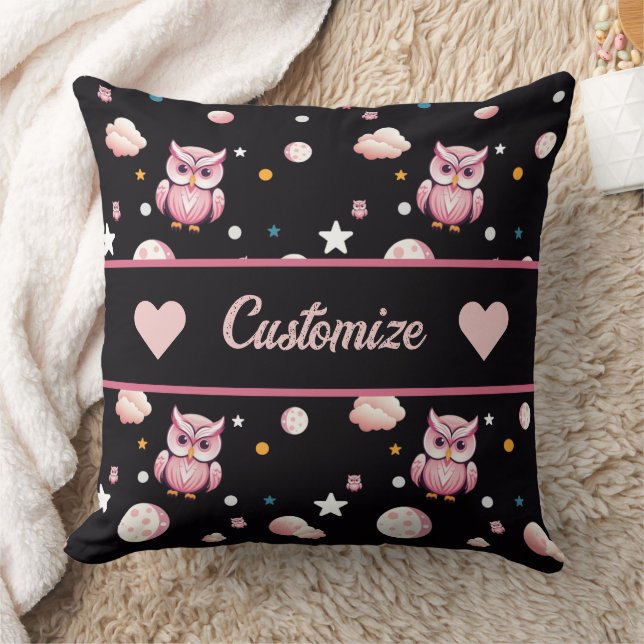 Coussin Motif de la lune de Chouette rose (Couverture)