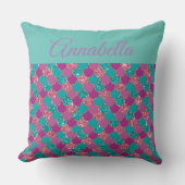 Coussin Motif de la queue de sirène avec nom sur Turquoise (Recto)