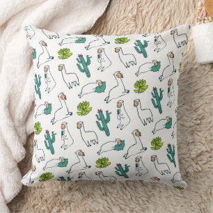 Coussin Motif de lama mignon et de cactus