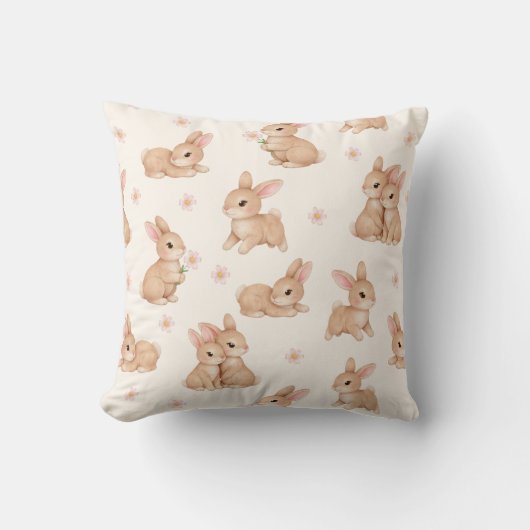 Coussin Motif de lapin bébé mignon aquarelle (Recto)