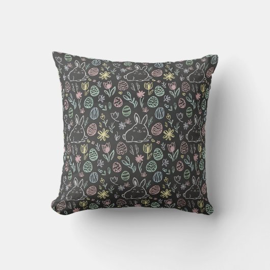 Coussin Motif de lapin de Pâques sur tableau noir (Recto)