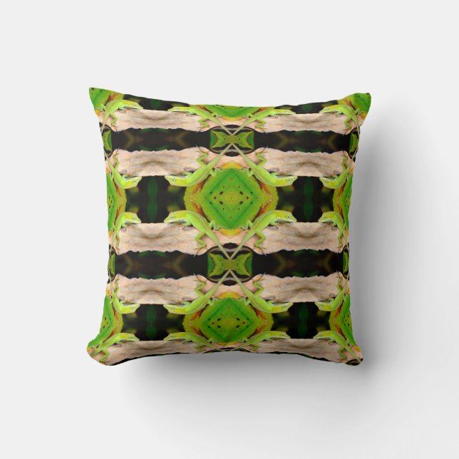 Coussin motif de lézard vert abstrait noir (Recto)