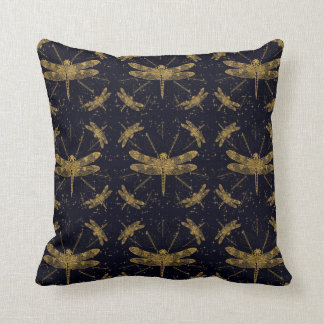 Coussin Motif de libellule d'or - sombre