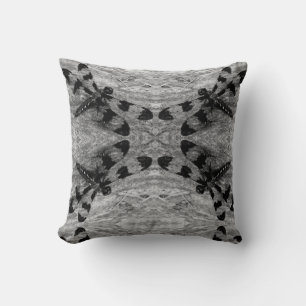 Coussin Motif de libellule noir, gris, gris foncé dos soli