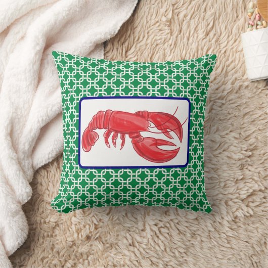 Coussin Motif de lien blanc rouge vert homard preppy (Couverture)