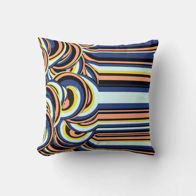 Coussin Motif de lignes ondulées en spirale bleu orange (Recto)