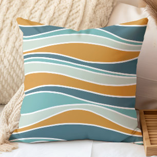 Coussin Motif de lignes Wavy rétro, Turquoise, Aqua