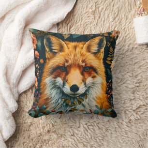 Coussin Motif de loup vintage floral forêt jardin