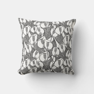 Coussin Motif de lys de la paix noir et blanc