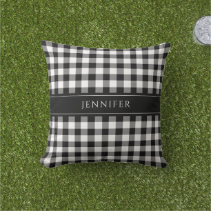 Coussin Motif de Maison de Campagne Gingham Noir et Blanc