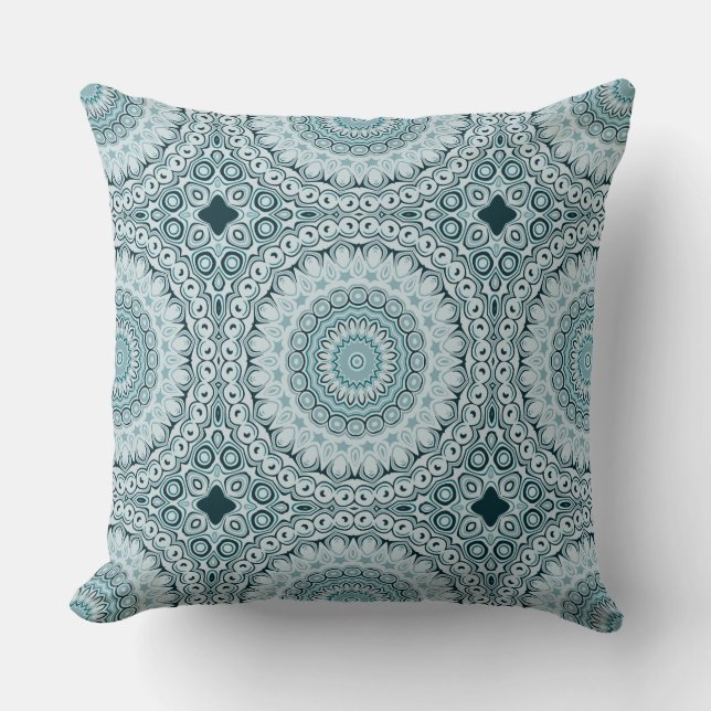 Coussin Motif de mandala bleu orageux et gris (Recto)