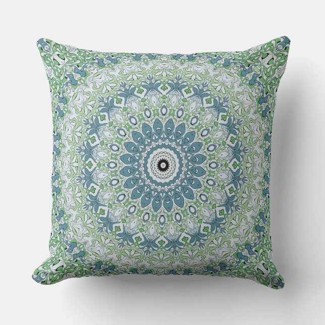 Coussin Motif de mandala côtier bleu et vert de mer (Recto)