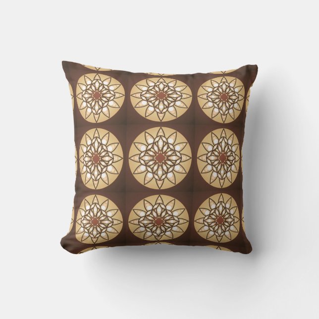 Coussin Motif de mandala dans bronzage et brun chocolat (Recto)