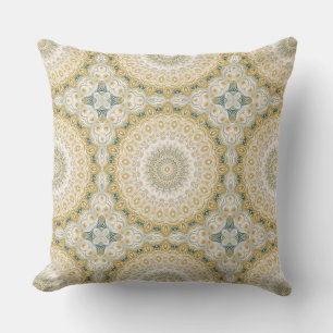 Coussin Motif de mandala doré et blanc avec accents de sar