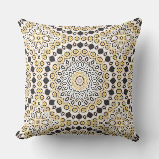Coussin Motif de mandala doré et charbon (Recto)